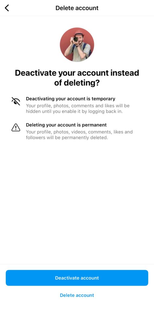 instagram account delete